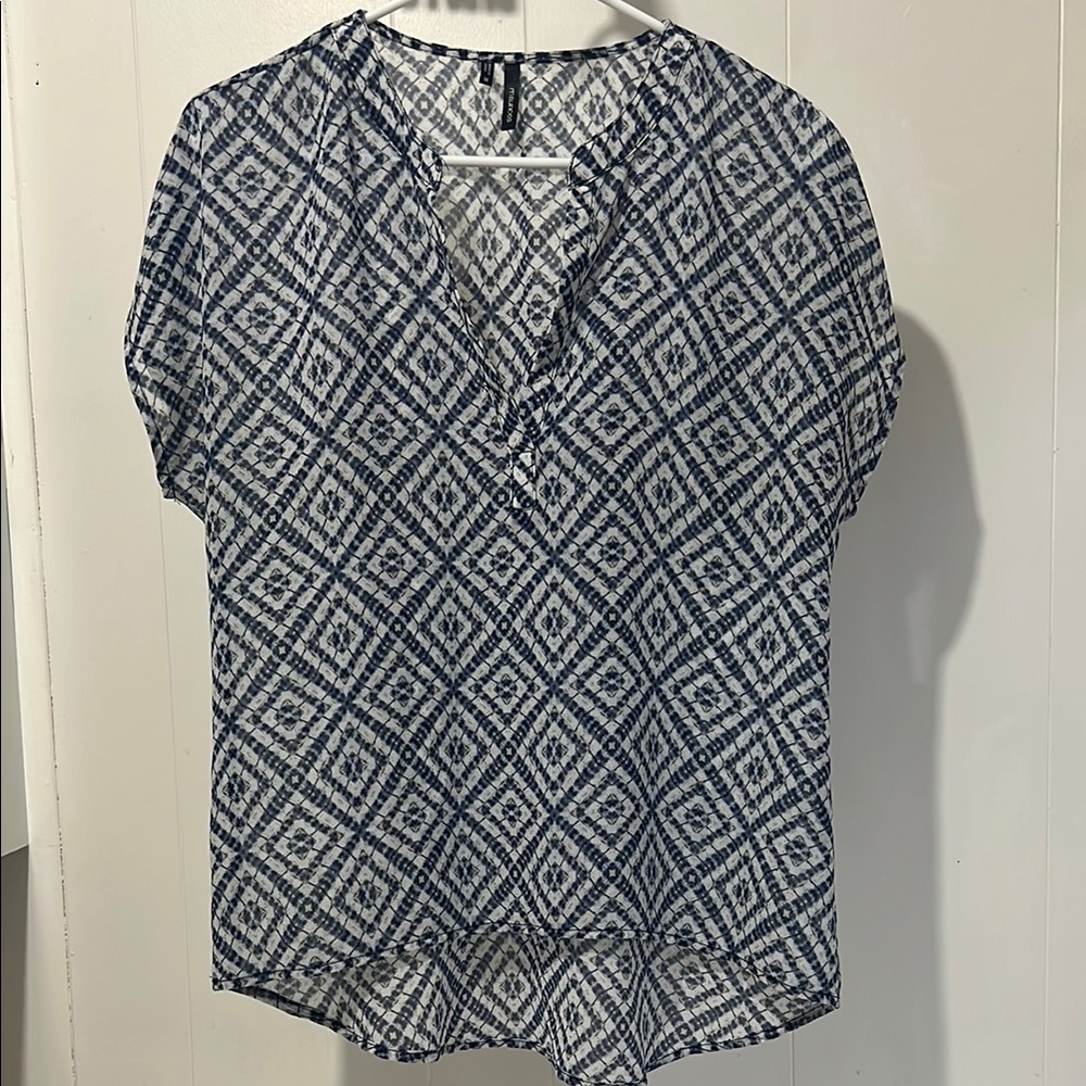Maurices Black and White Boxy Blouse with Notched Collar